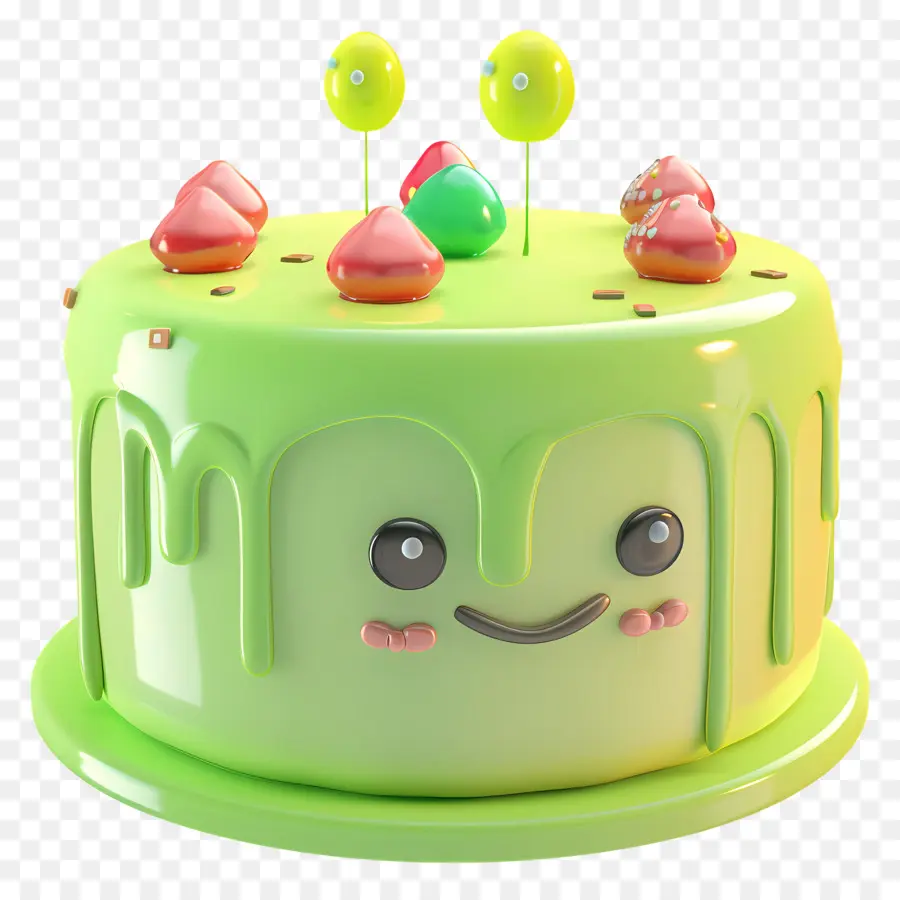 Gâteau 3d，Gâteau Vert Mignon PNG