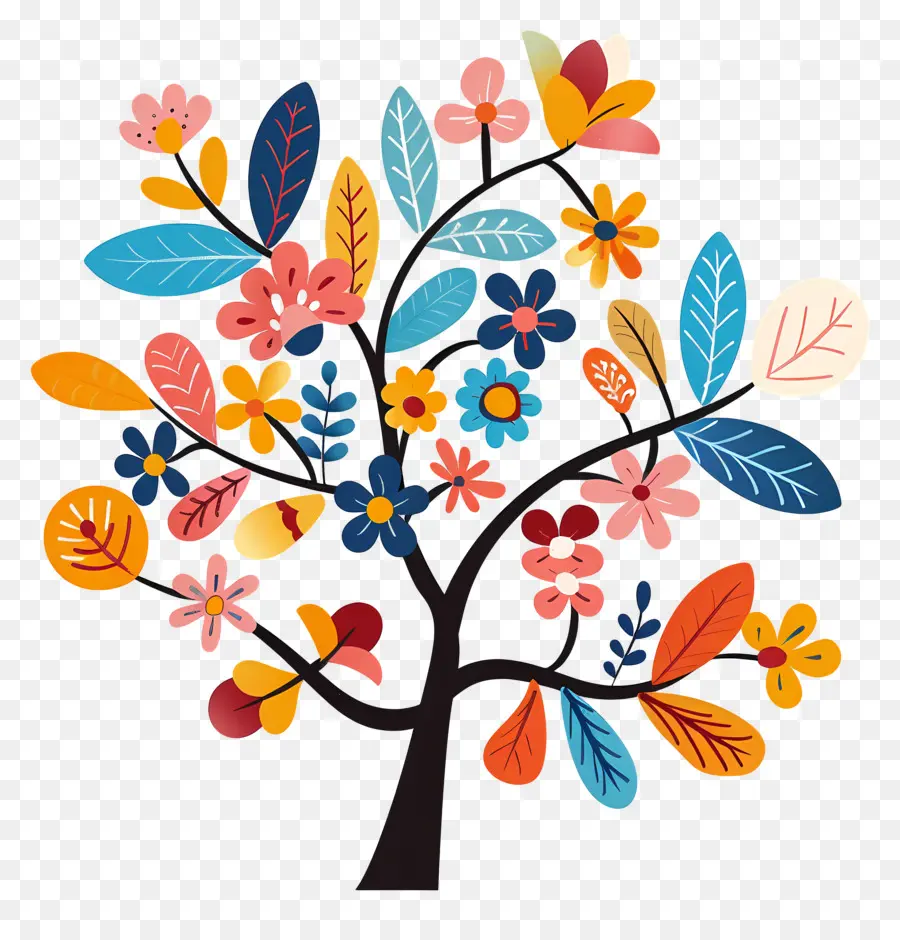 Arbre à Fleurs，Arbre Artistique Avec Des Fleurs PNG