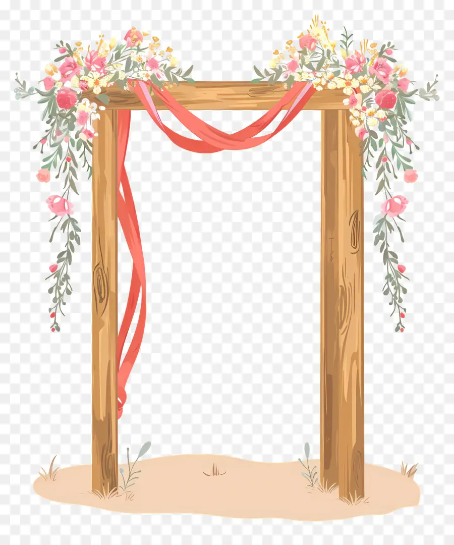 Arche De Mariage，Arche En Bois Avec Ruban Rouge PNG