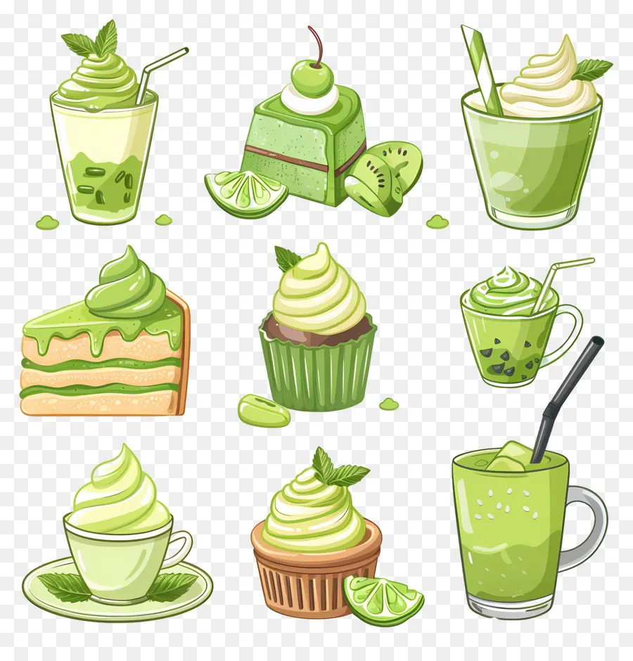 Desserts Au Matcha，Desserts Et Boissons Verts PNG