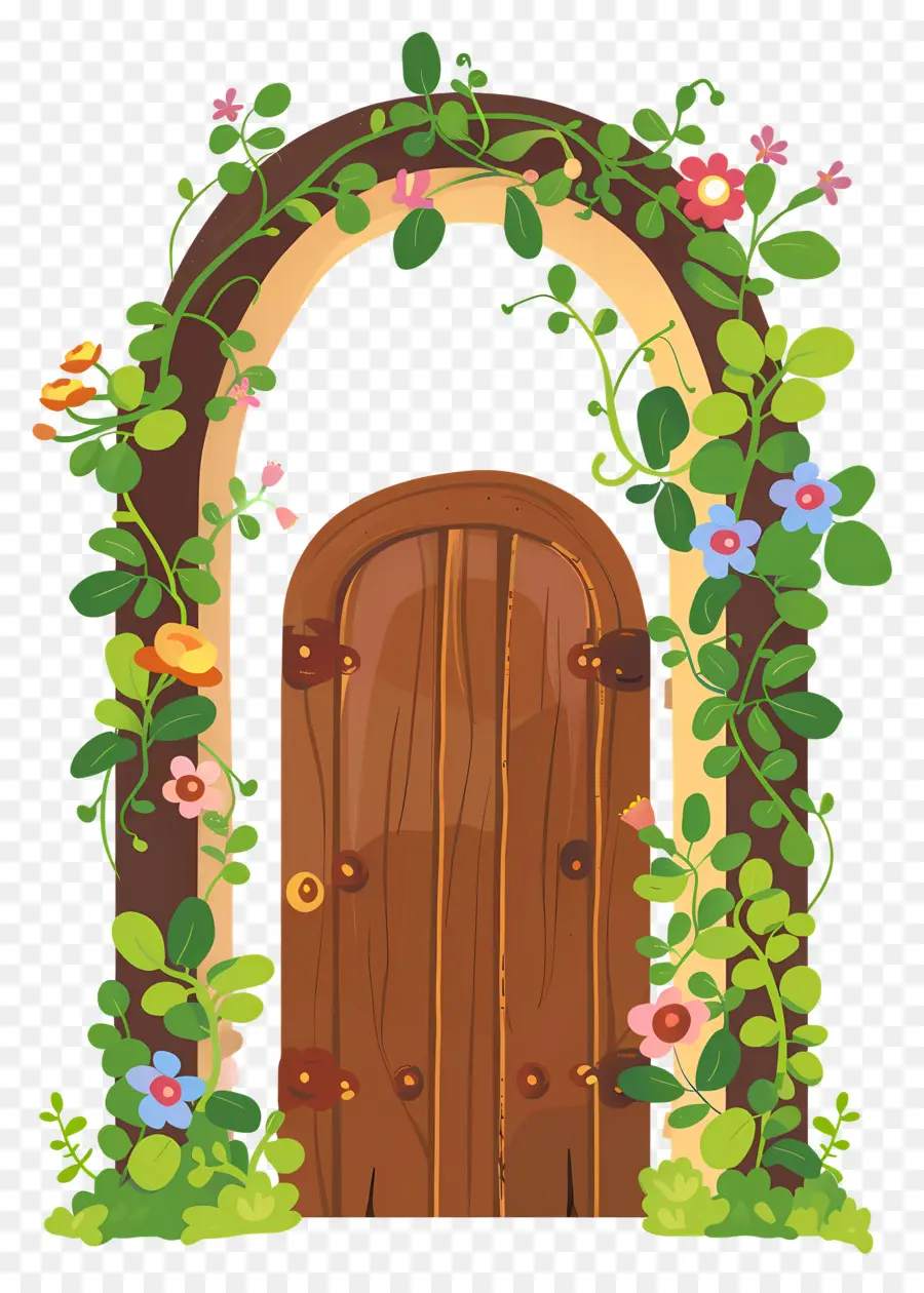 Arche Fleurie，Porte En Bois PNG