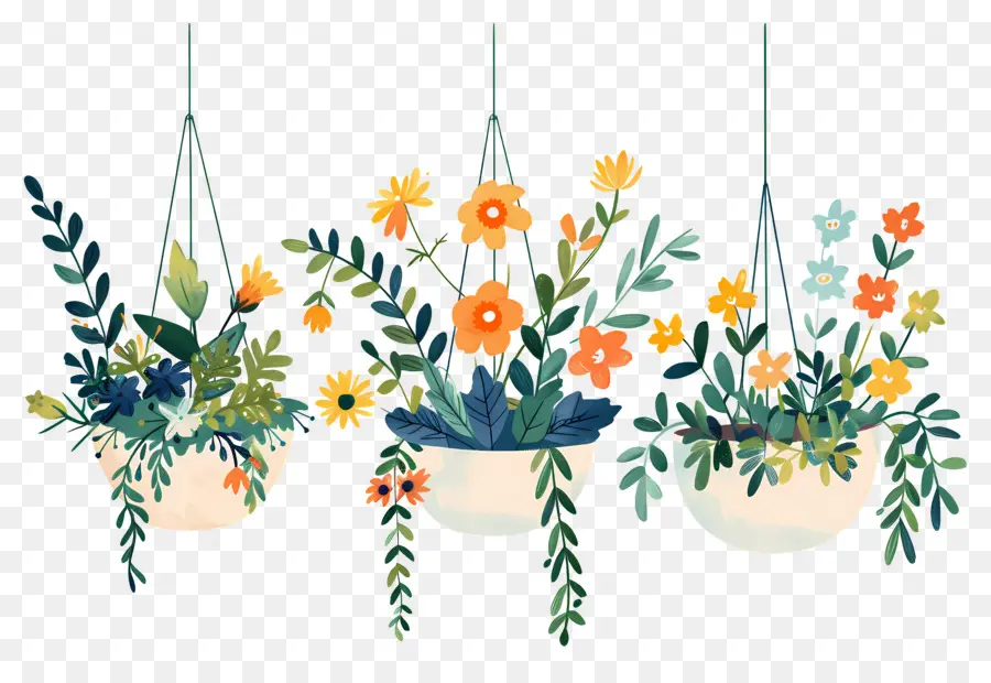 Fleurs Suspendues，Pots De Fleurs Suspendus PNG