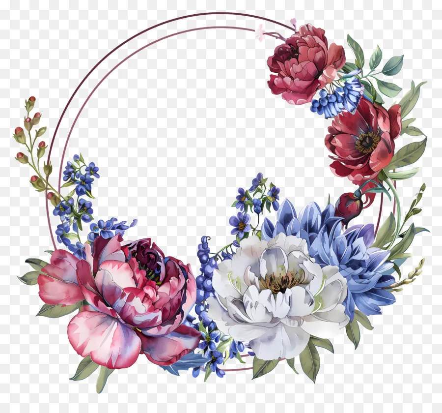 Cercle De Fleurs，Fleurs Roses Et Bleues PNG