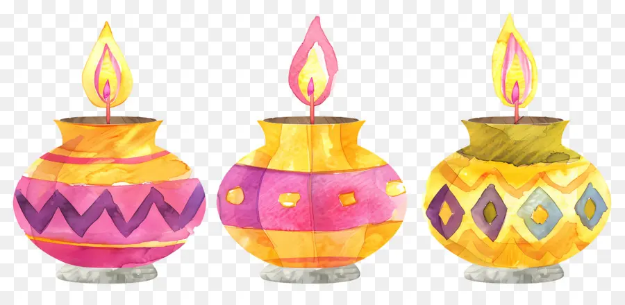 Diwali Diya，Lampes à Huile Rondes Colorées PNG