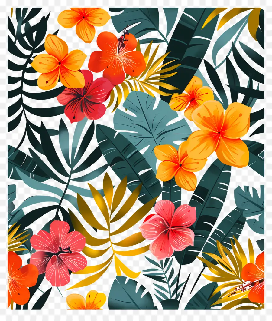 Fleurs Tropicales，Fleurs Et Feuilles Tropicales PNG