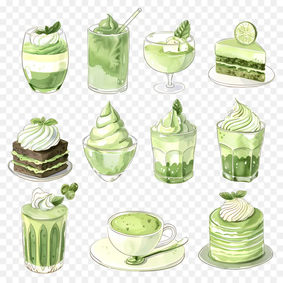 Desserts Au Matcha，Desserts Et Boissons Verts PNG