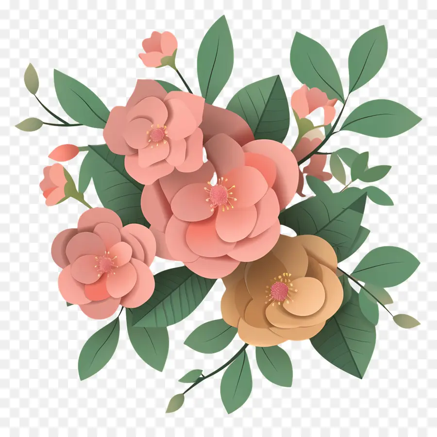 Fleurs Roses，Fleurs Roses Et Jaunes PNG