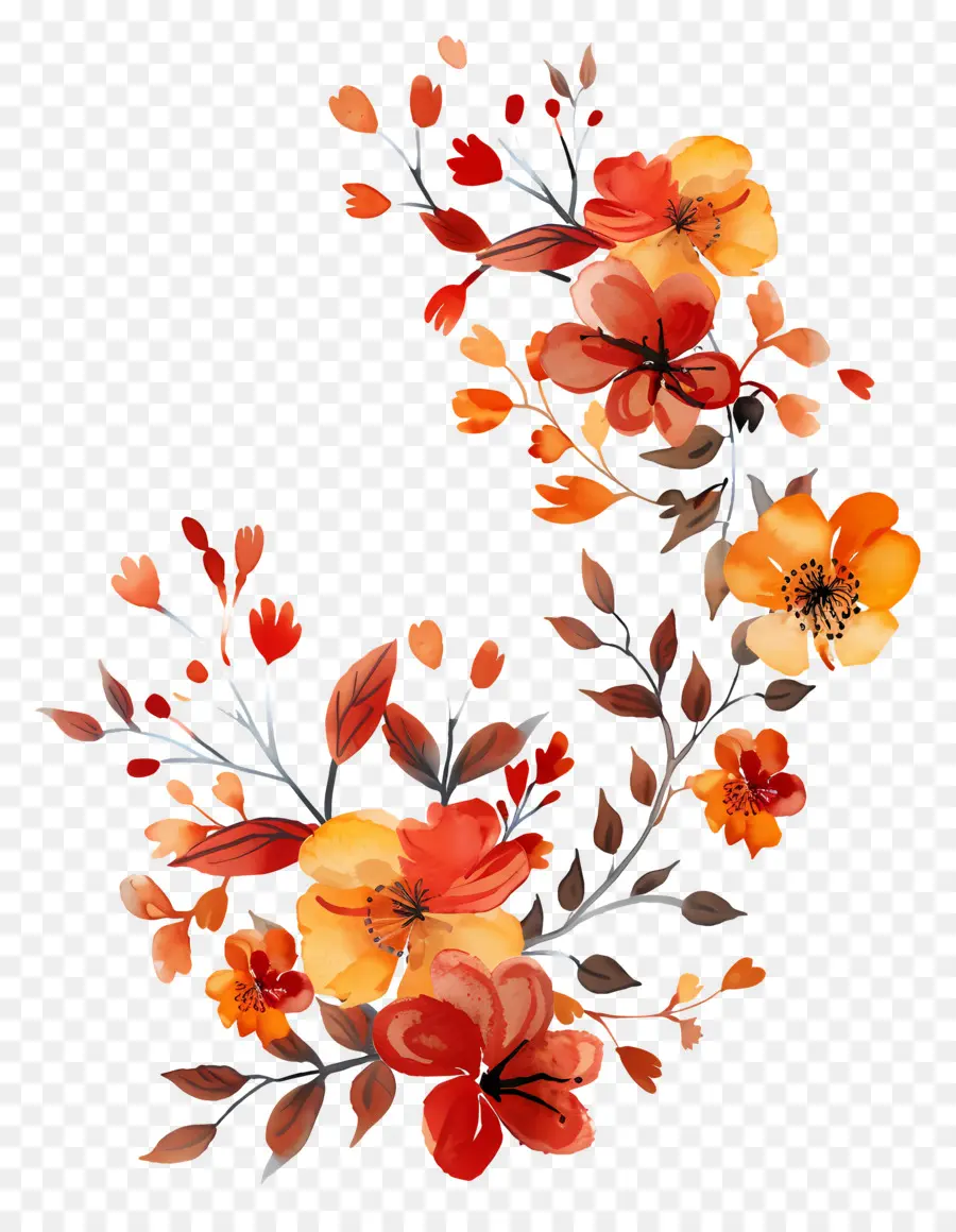 Fleurs D'automne，Fleurs Rouges Et Oranges PNG