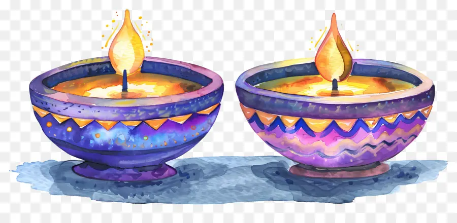 Diwali Diya，Lampes à Huile Colorées PNG