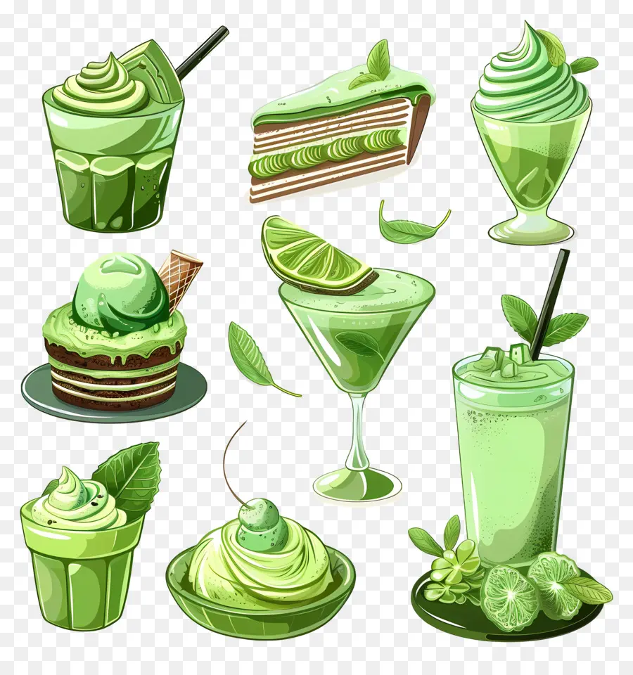 Desserts Au Matcha，Desserts Et Boissons Verts PNG