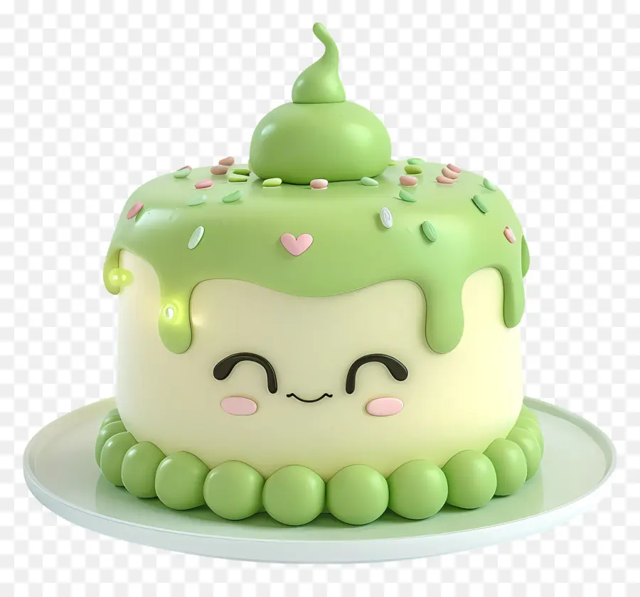 Gâteau 3d，Gâteau Vert Mignon PNG