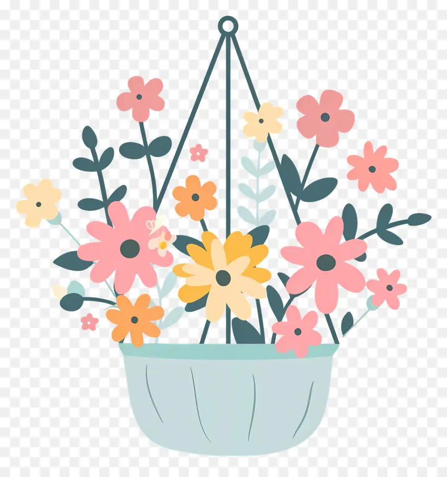 Fleurs Suspendues，Panier Suspendu Avec Fleurs Sauvages PNG