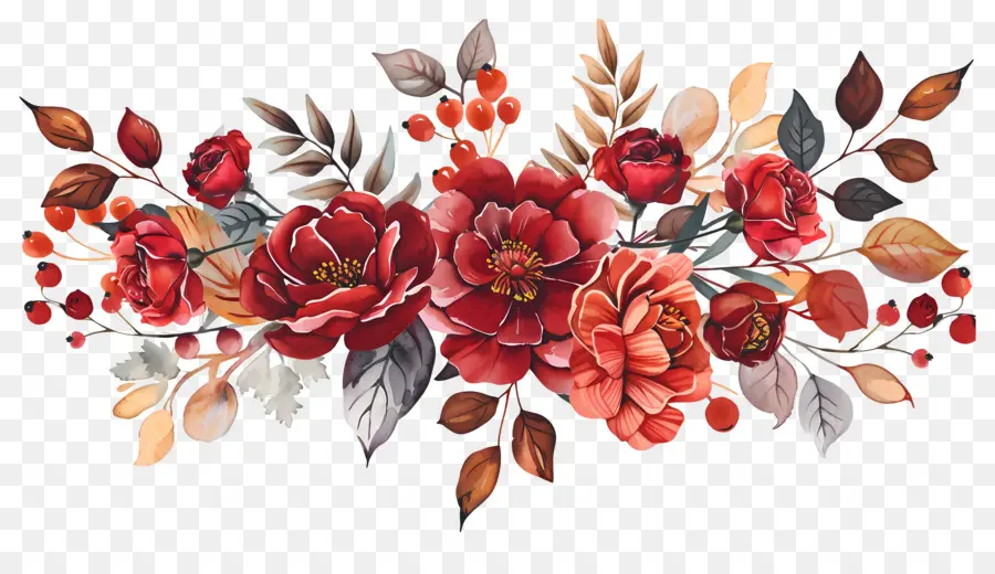 Fleurs D'automne，Bordure Florale PNG