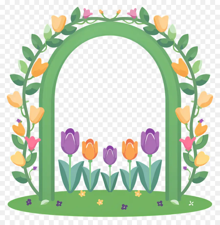 Arche Fleurie，Arche Verte Avec Tulipes Colorées PNG