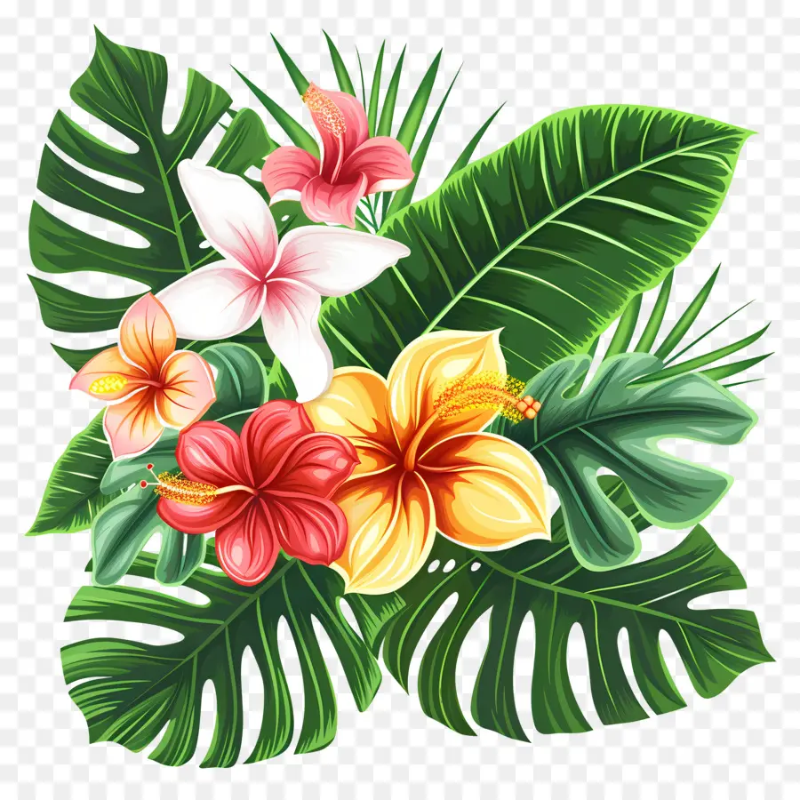 Fleurs Tropicales，Fleurs Et Feuilles Tropicales PNG