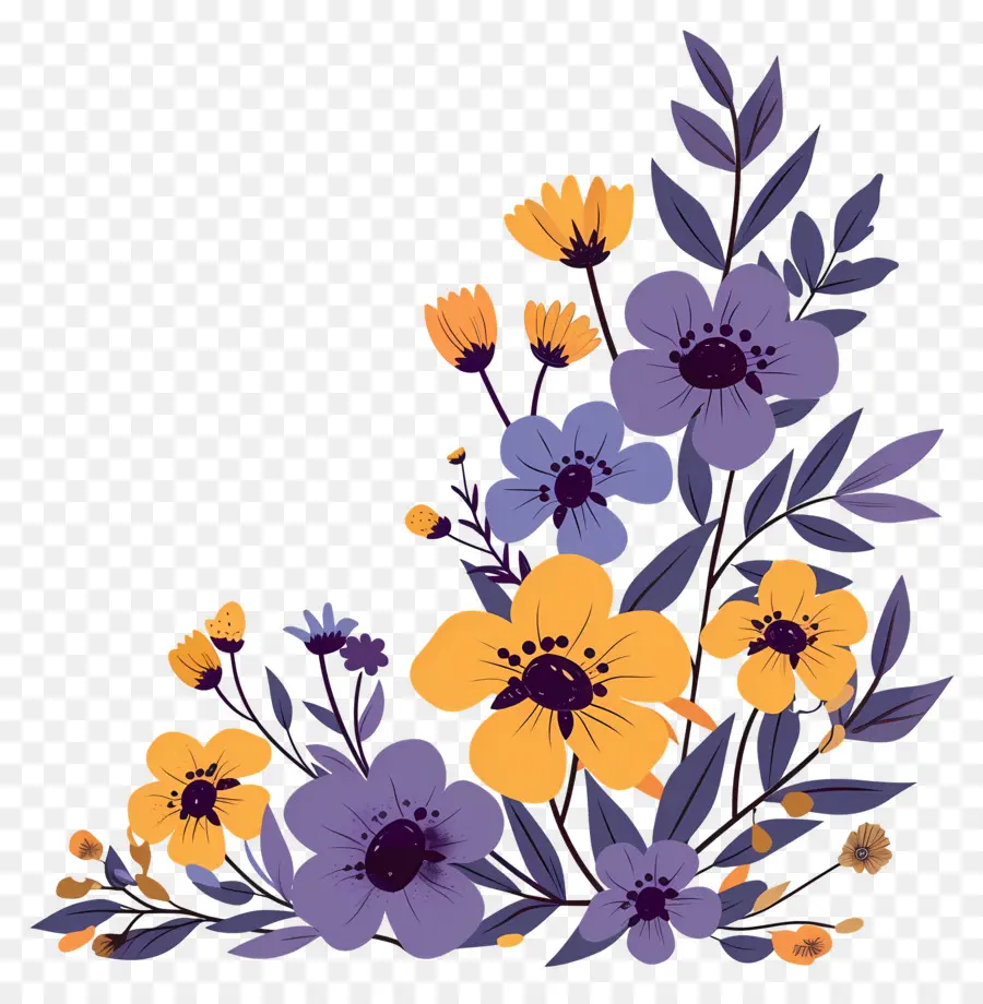 Coin Des Fleurs，Coin Floral Violet Et Jaune PNG