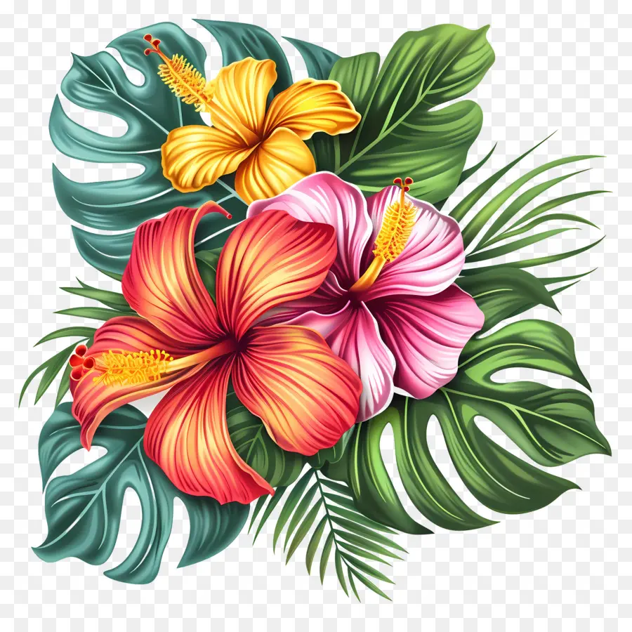 Fleurs Tropicales，Fleurs D'hibiscus PNG