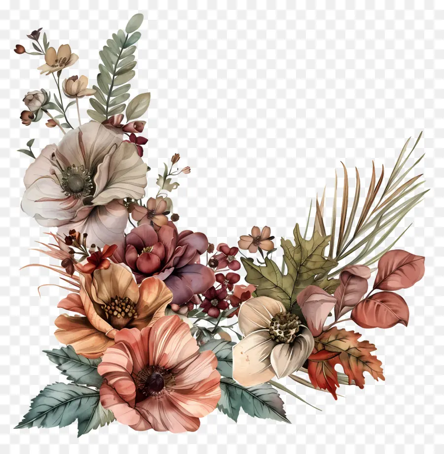 Fleurs D'automne，Coin Floral PNG