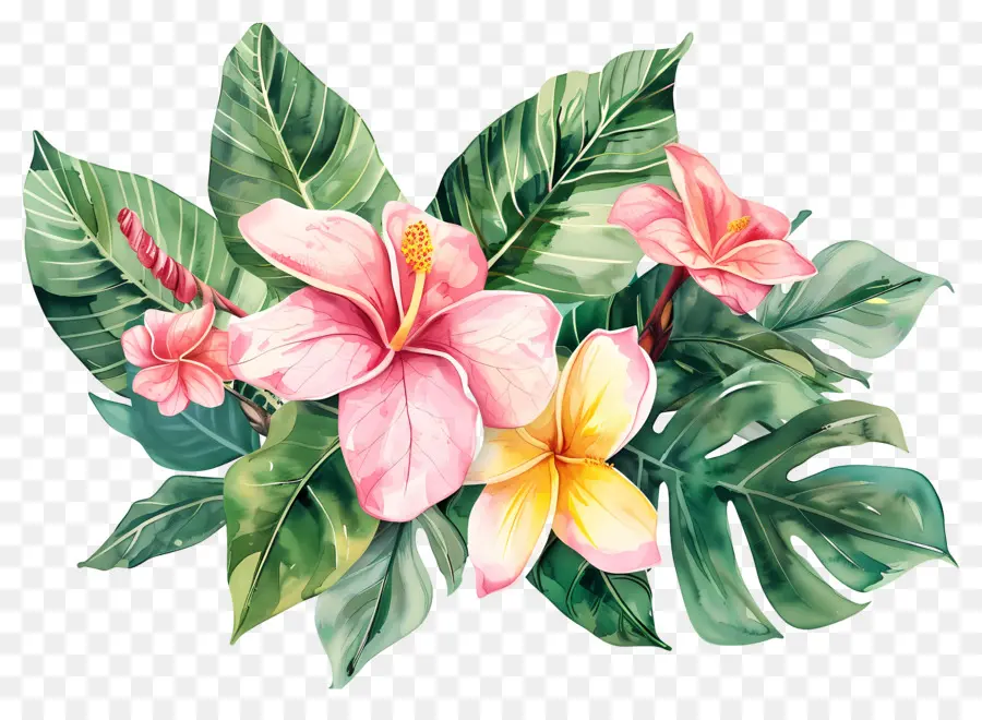 Fleurs Aquarelles，Fleurs Tropicales PNG