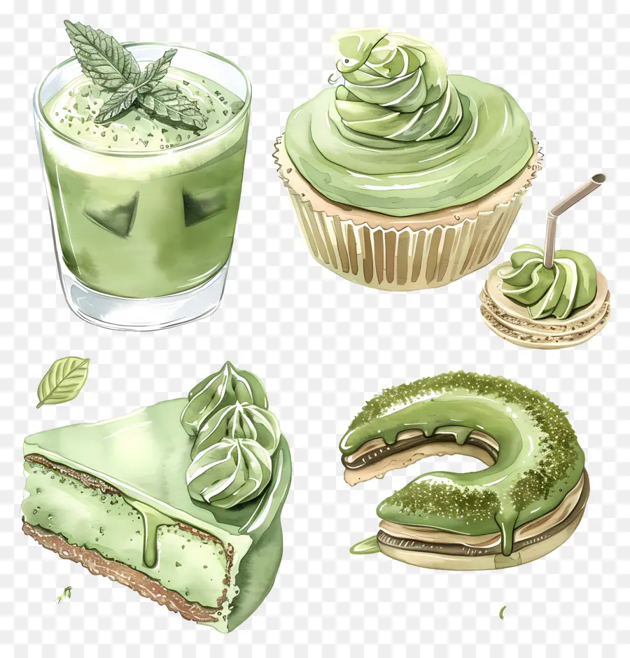 Desserts Au Matcha，Desserts Verts PNG