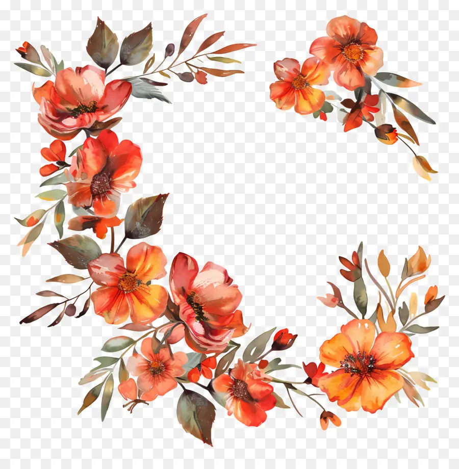 Fleurs D'automne，Fleurs Rouges Et Oranges PNG