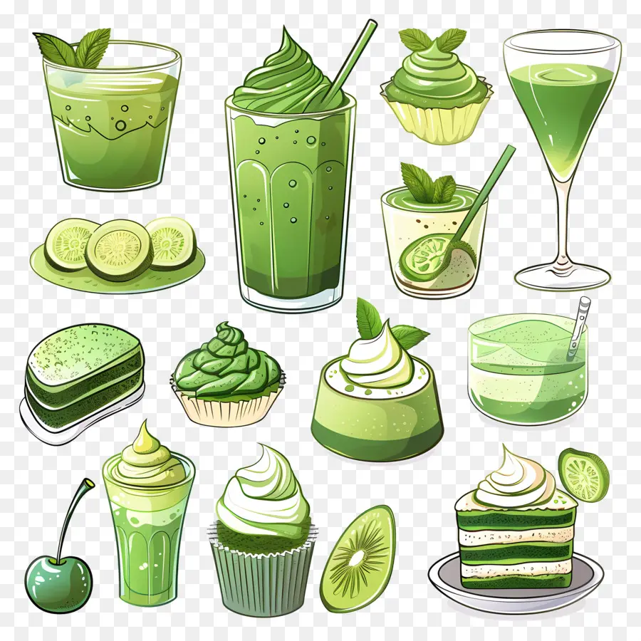 Desserts Au Matcha，Desserts Et Boissons Verts PNG