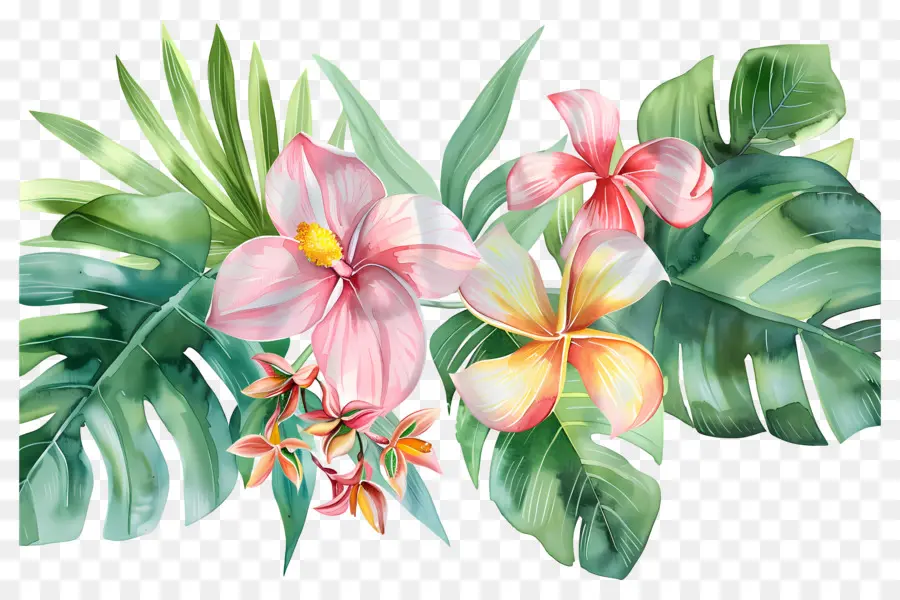 Fleurs Aquarelles，Fleurs Tropicales PNG