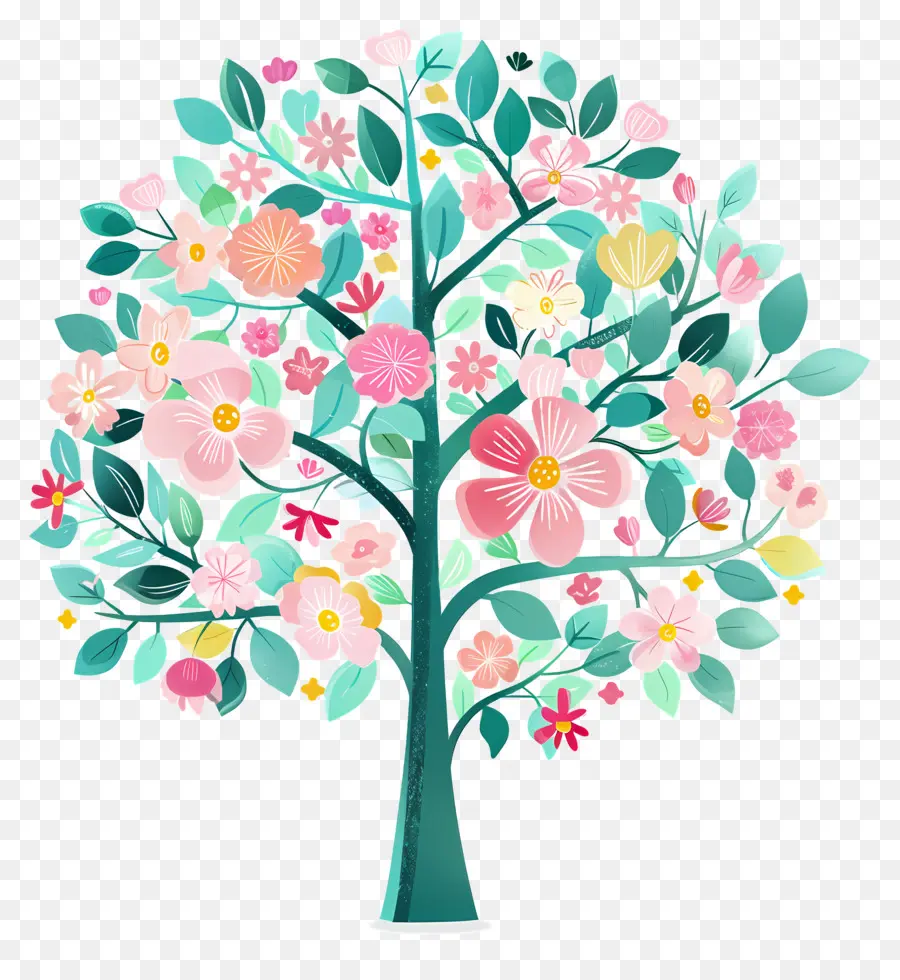 Arbre à Fleurs，Arbre Coloré Avec Des Papillons PNG