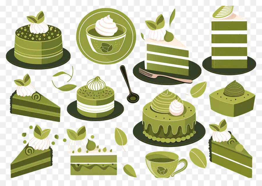 Dessert Au Matcha，Gâteaux Verts PNG