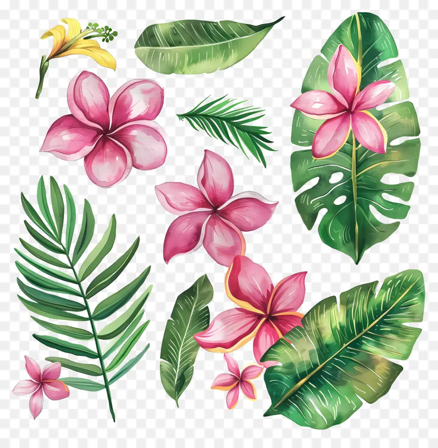 Fleurs Tropicales，Fleurs Et Feuilles Tropicales PNG