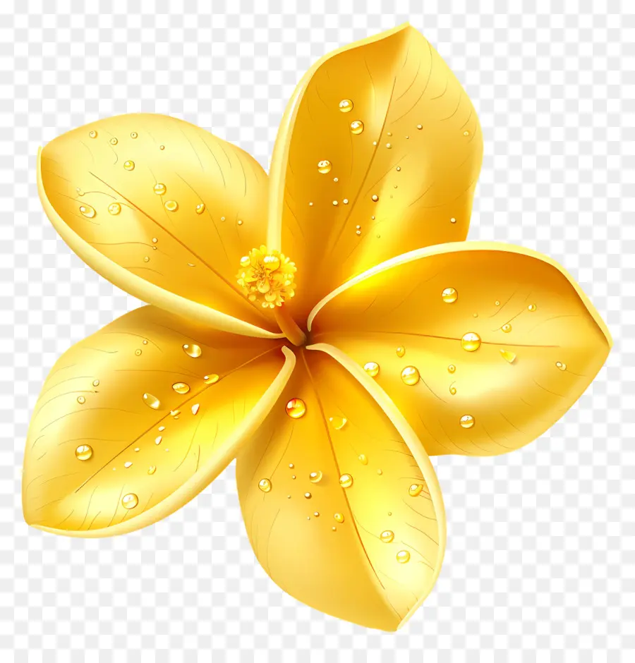 Fleur De Pluméria，Fleur Jaune Avec Des Gouttelettes D'eau PNG