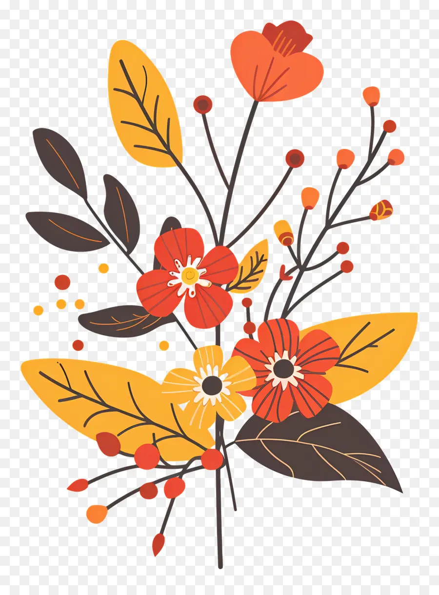 Fleurs D'automne，Fleurs Rouges Et Jaunes PNG