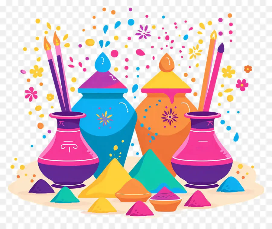 Fond De Holi，Pots Colorés PNG