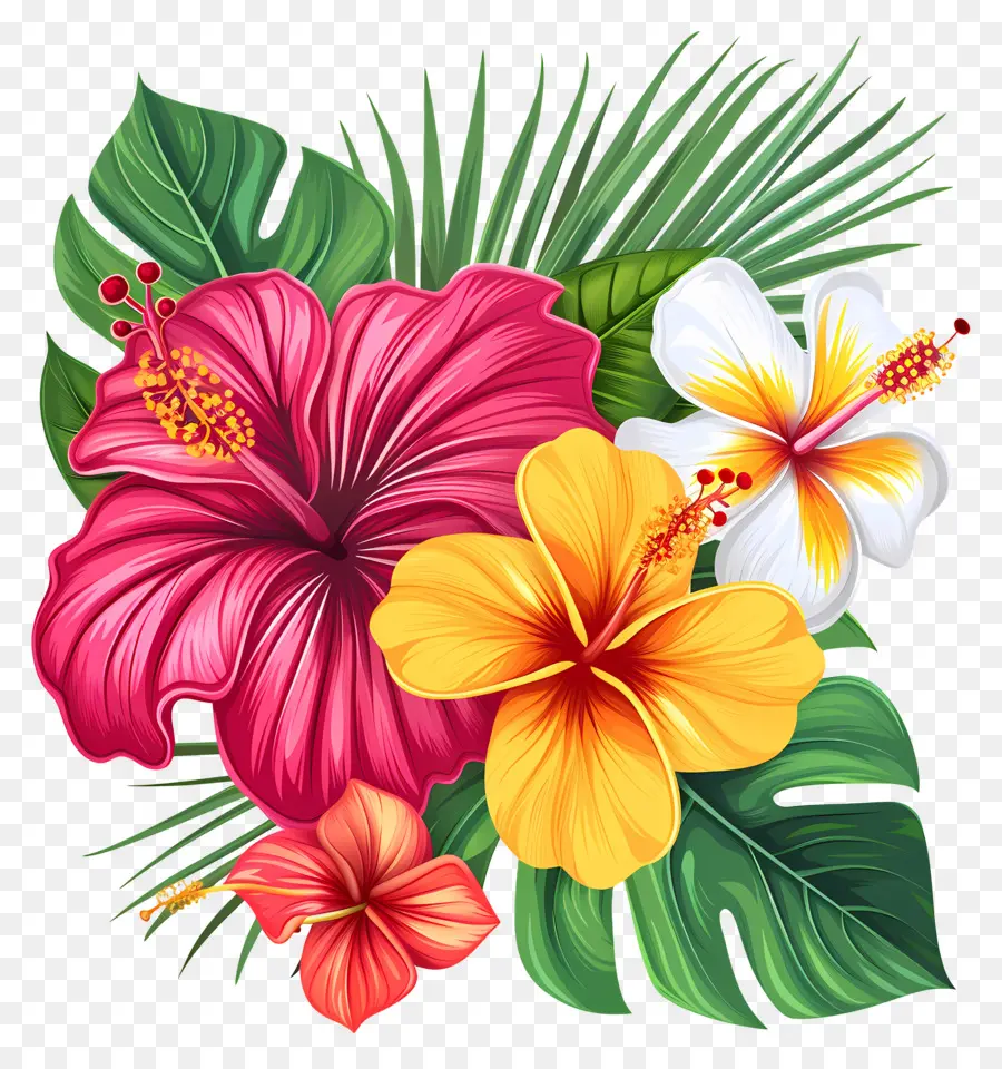 Fleurs Tropicales，Fleurs D'hibiscus PNG