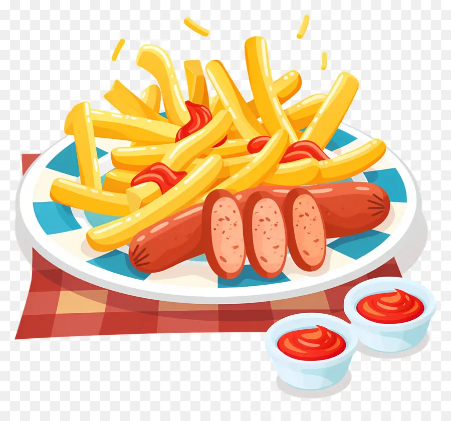 Salchipapa，Frites Et Saucisses PNG