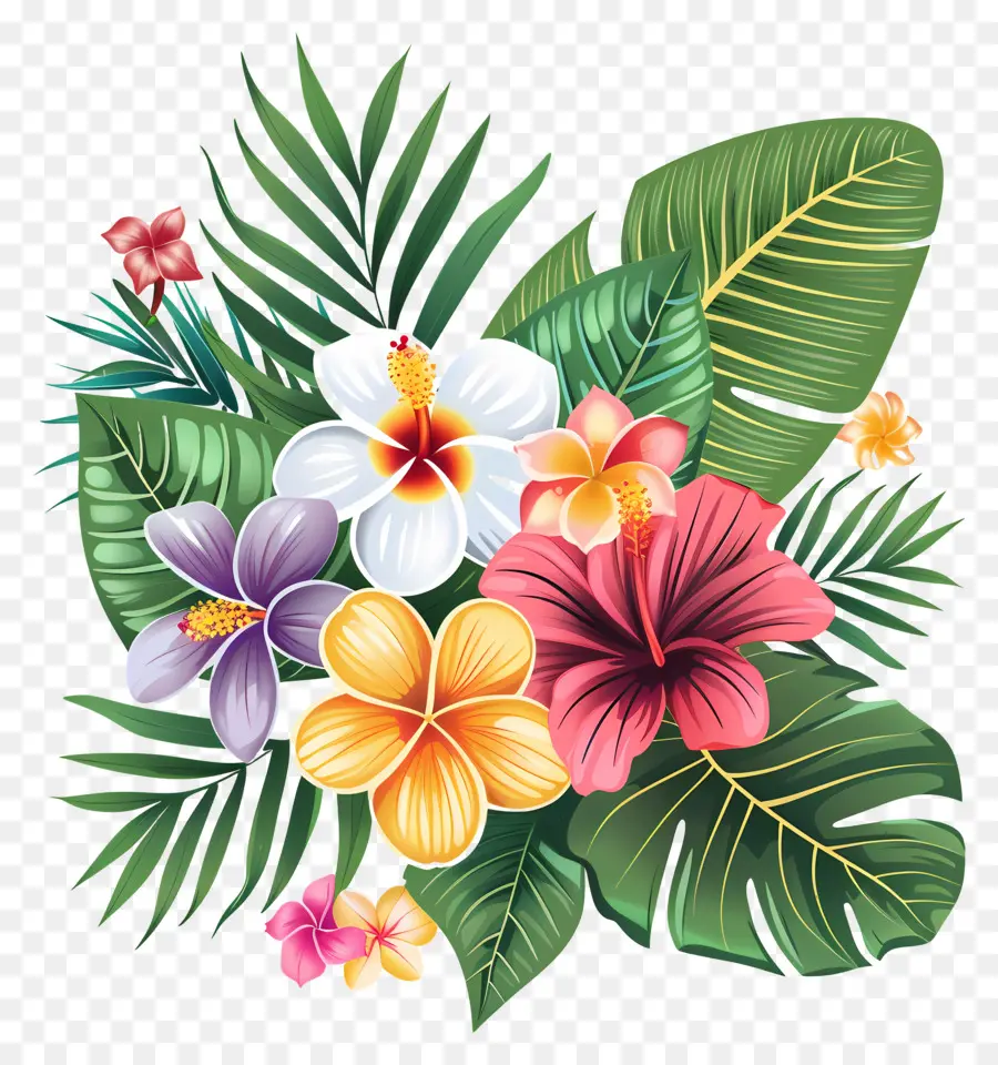 Fleurs Tropicales，Fleurs Et Feuilles Tropicales PNG