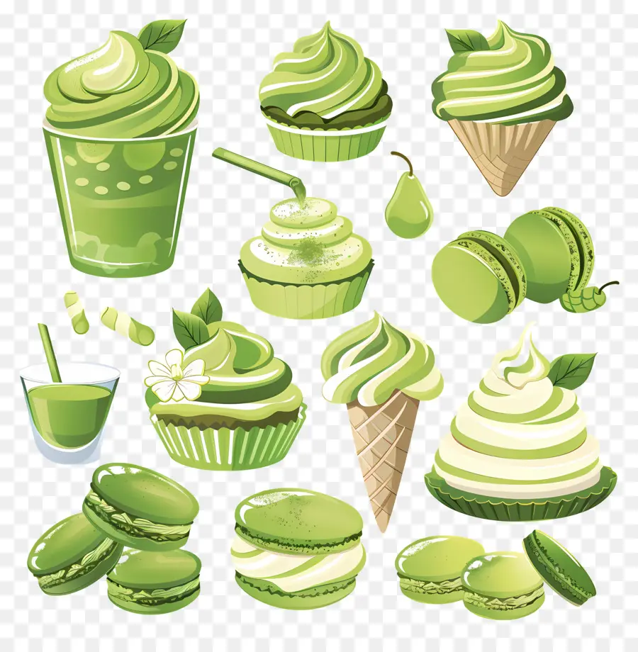 Desserts Au Matcha，Petits Gâteaux Verts PNG