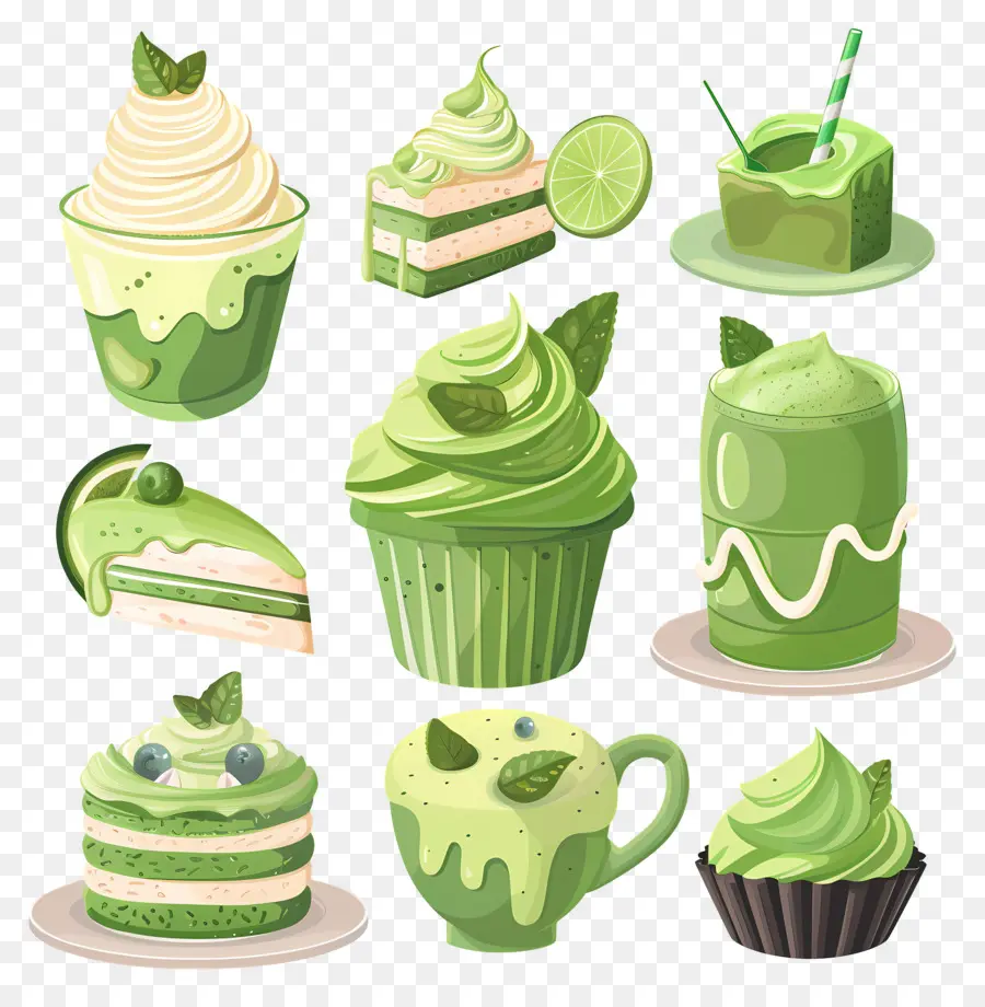 Desserts Au Matcha，Petits Gâteaux Verts PNG