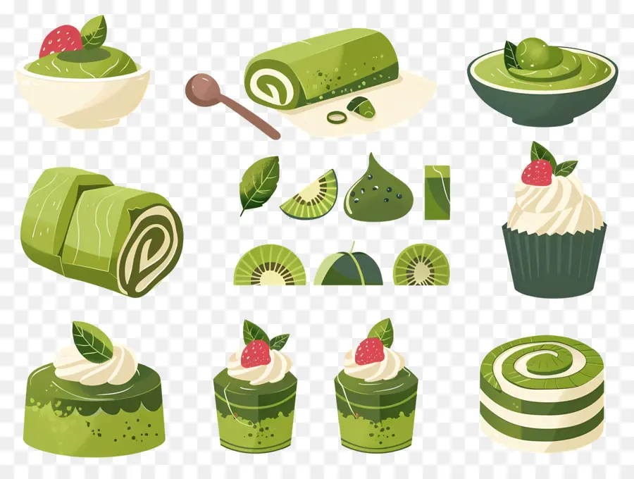 Dessert Au Matcha，Gâteaux Roulés Verts PNG