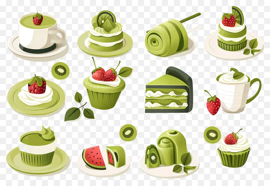 Dessert Au Matcha，Petits Gâteaux Verts PNG