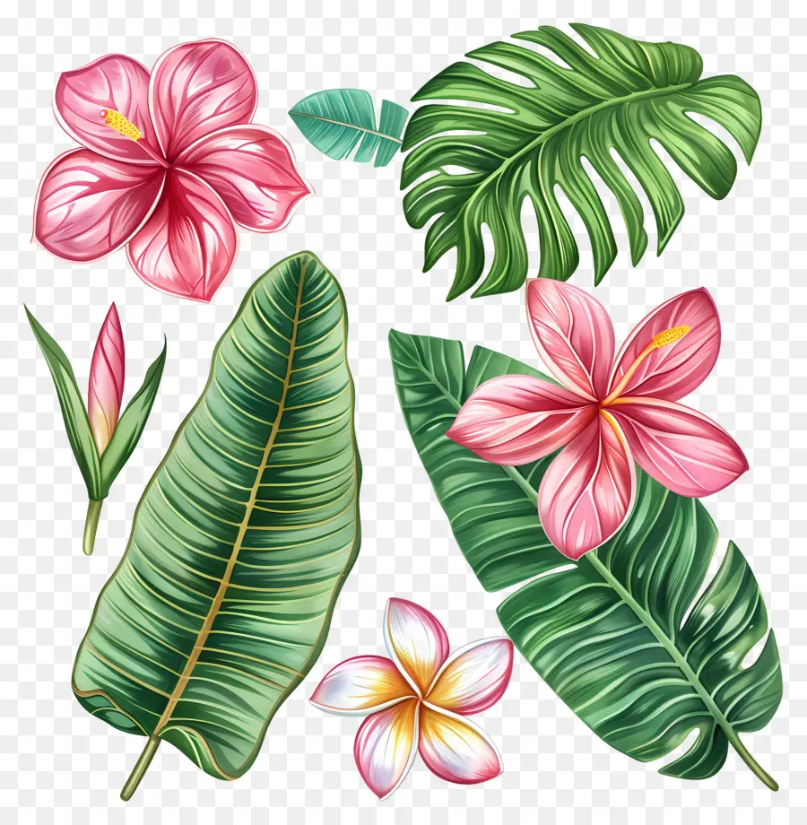 Fleurs Tropicales，Fleurs Et Feuilles Tropicales PNG