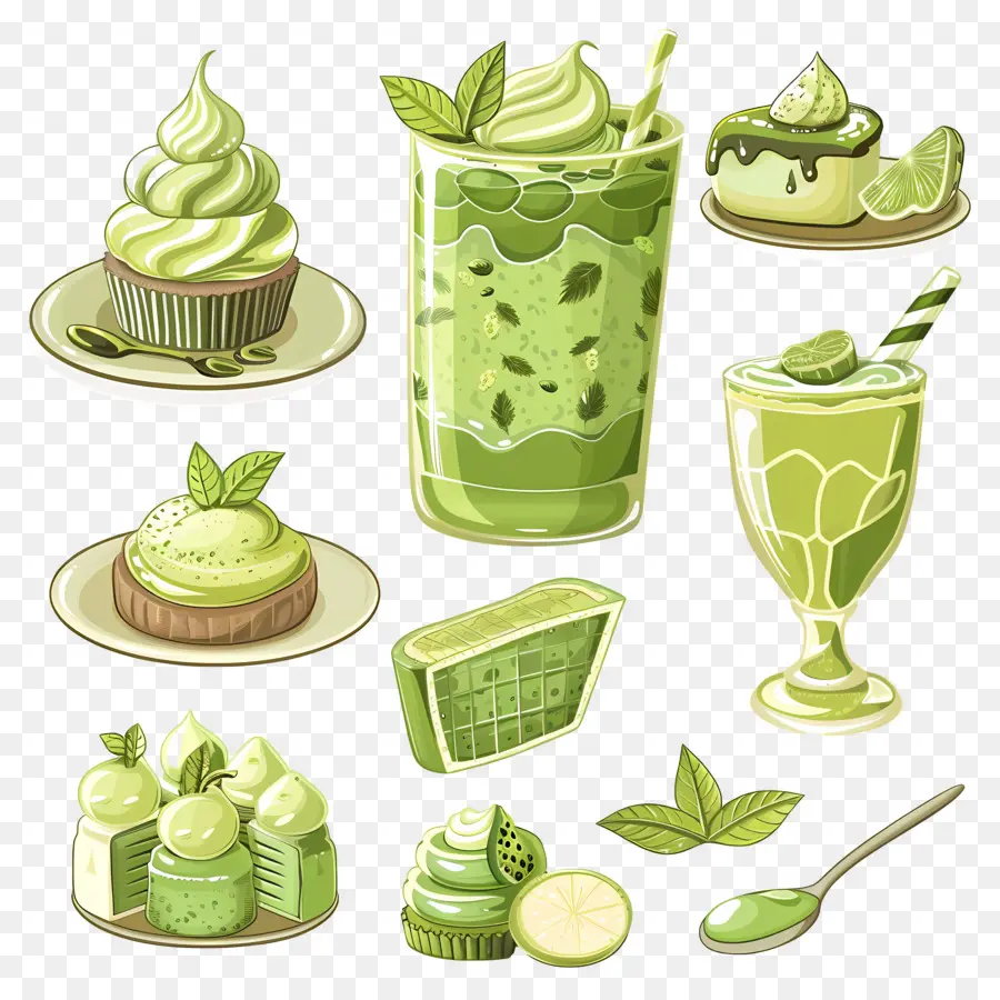 Desserts Au Matcha，Desserts Et Boissons Verts PNG