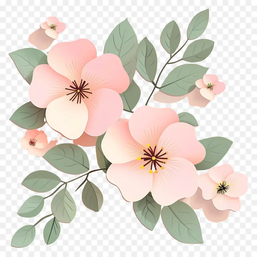 Fleurs Roses，Fleurs Roses Et Jaunes PNG