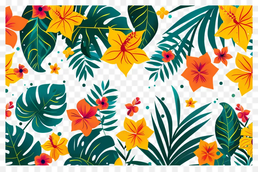 Fleurs Tropicales，Feuilles Et Fleurs Tropicales PNG