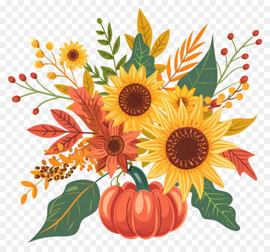 Fleurs D'automne，Bouquet De Tournesol PNG