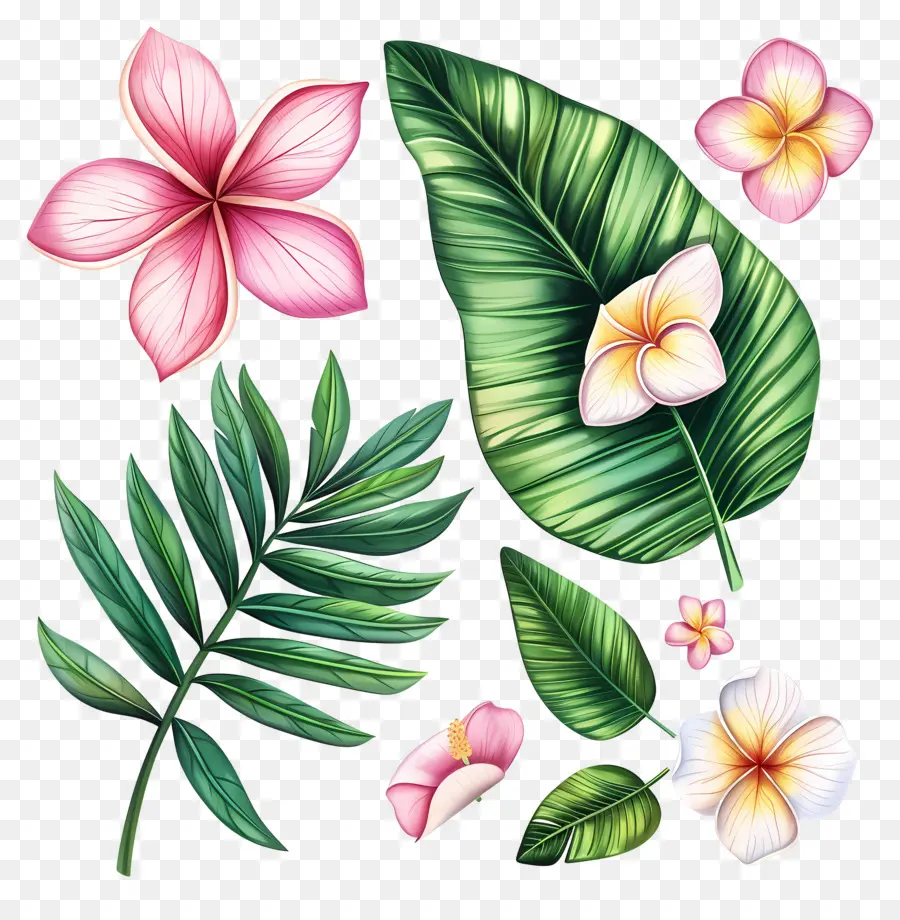 Fleurs Tropicales，Fleurs Et Feuilles Tropicales PNG