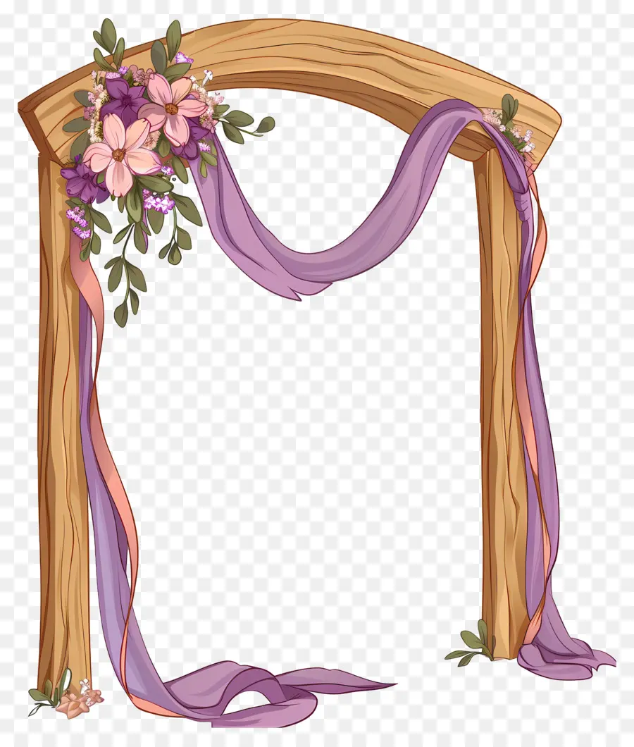 Arche De Mariage，Arche En Bois Avec Rideaux Violets PNG