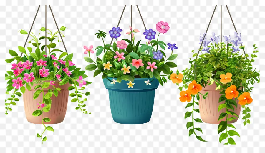 Fleurs Suspendues，Pots De Fleurs Suspendus PNG