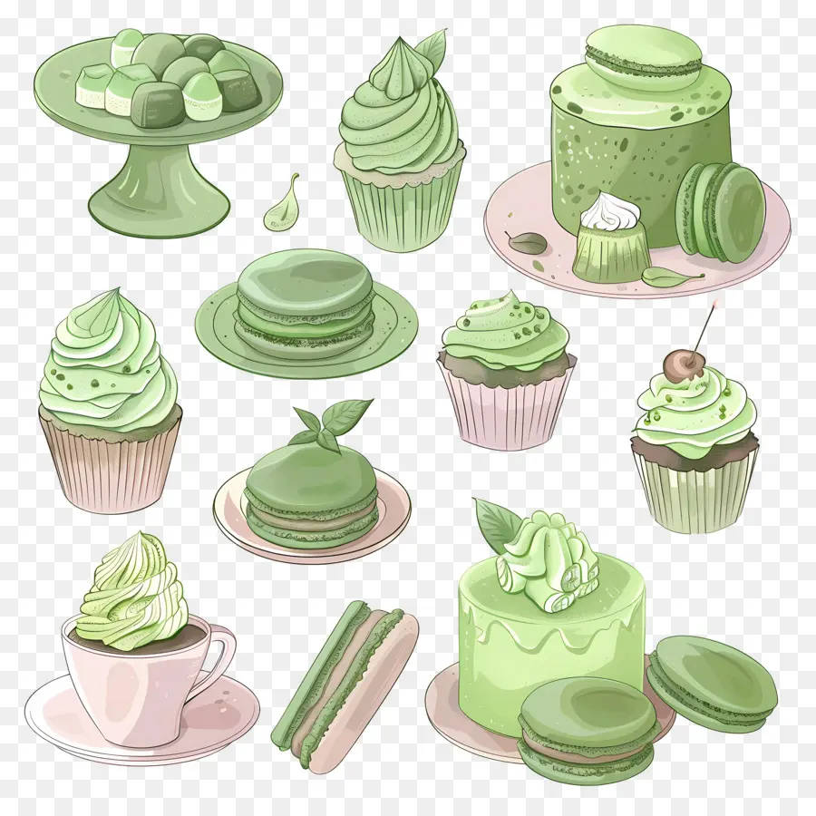 Desserts Au Matcha，Petits Gâteaux Verts PNG