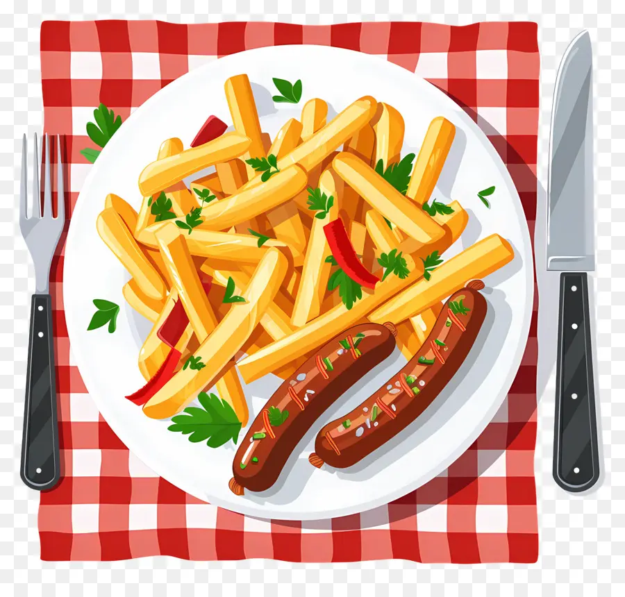 Salchipapa，Frites Et Saucisses PNG